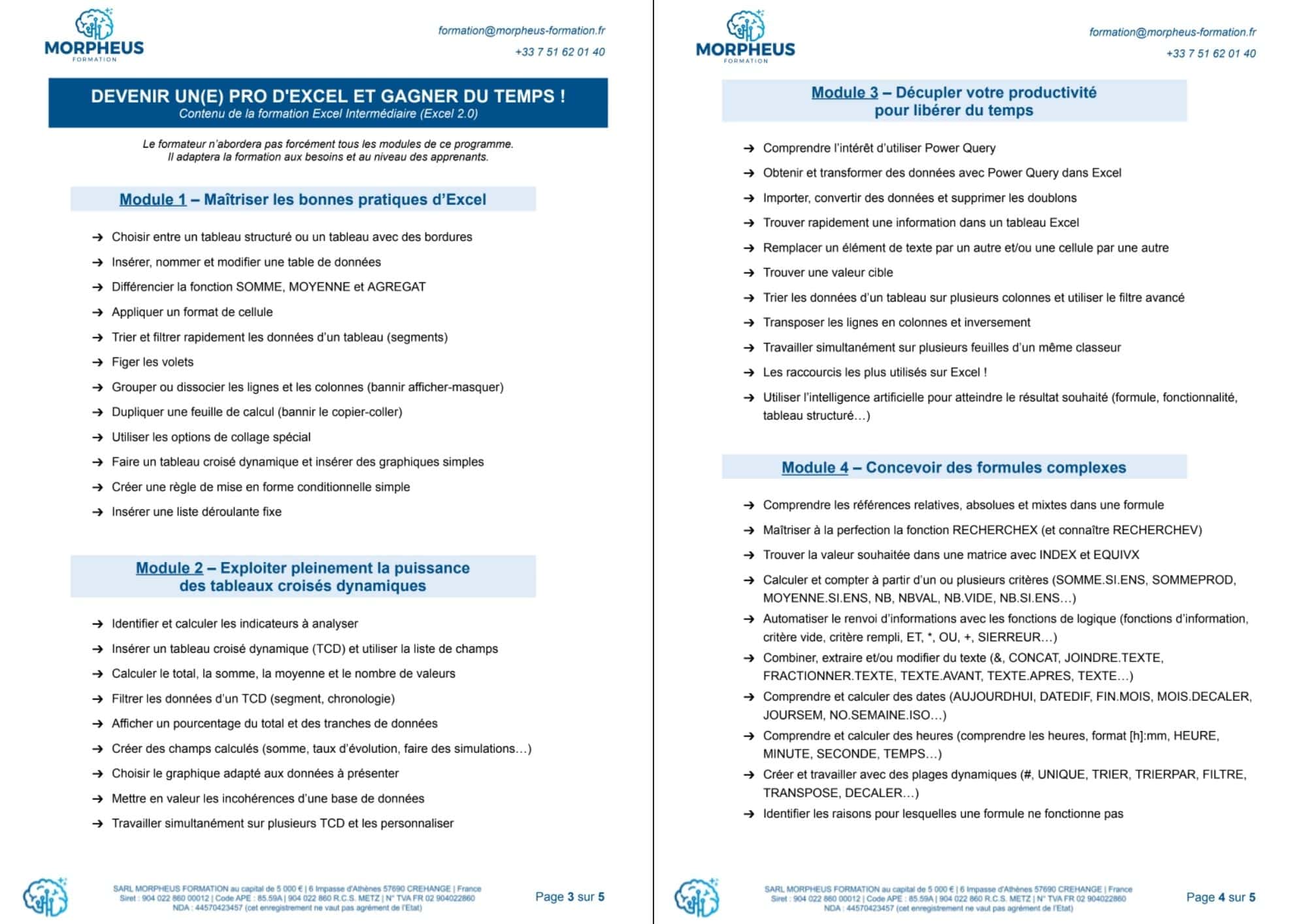 formation excel module 1 & 4