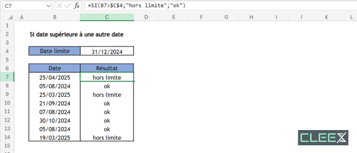 si date supérieure à une autre date Excel