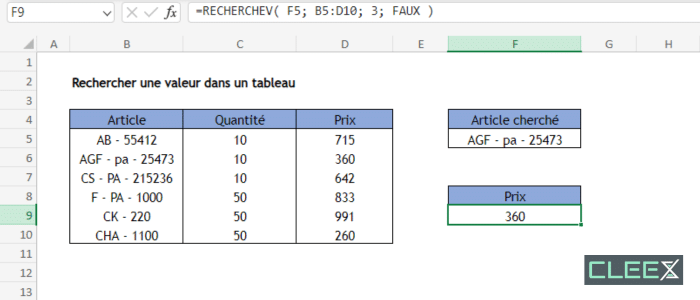 excel rechercher une valeur dans un tableau